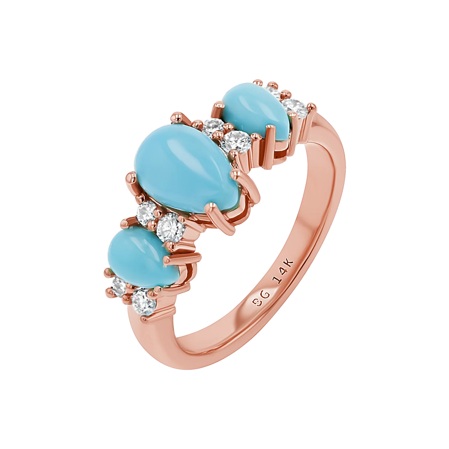 Three Stone Turquoise & Diamond Ring - Image 3
