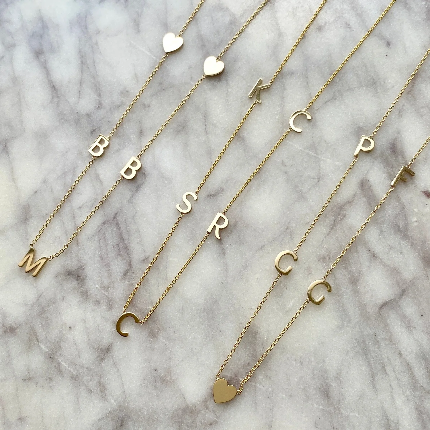 14K Gold Asymmetrical Multi Initial Necklace - Image 7