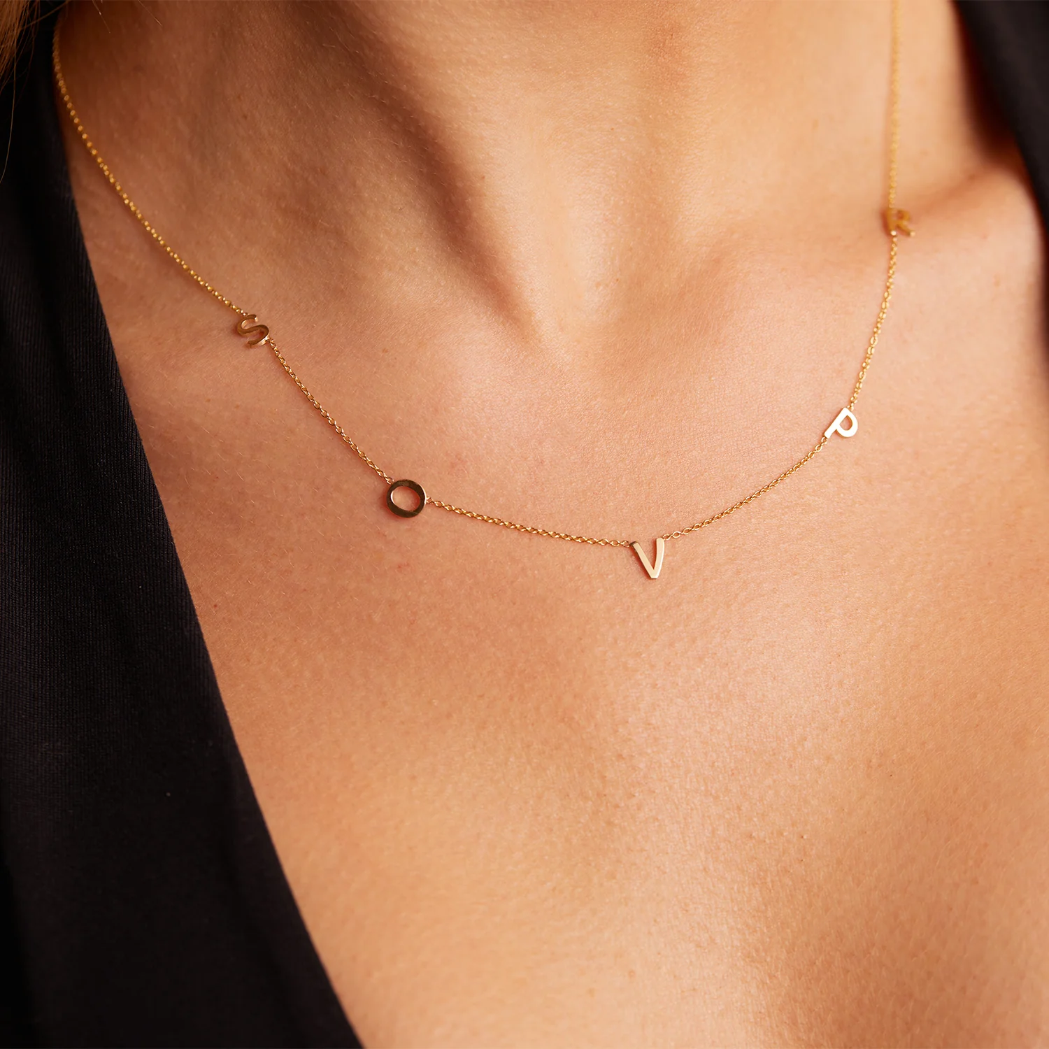 14K Gold Asymmetrical Multi Initial Necklace - Image 9
