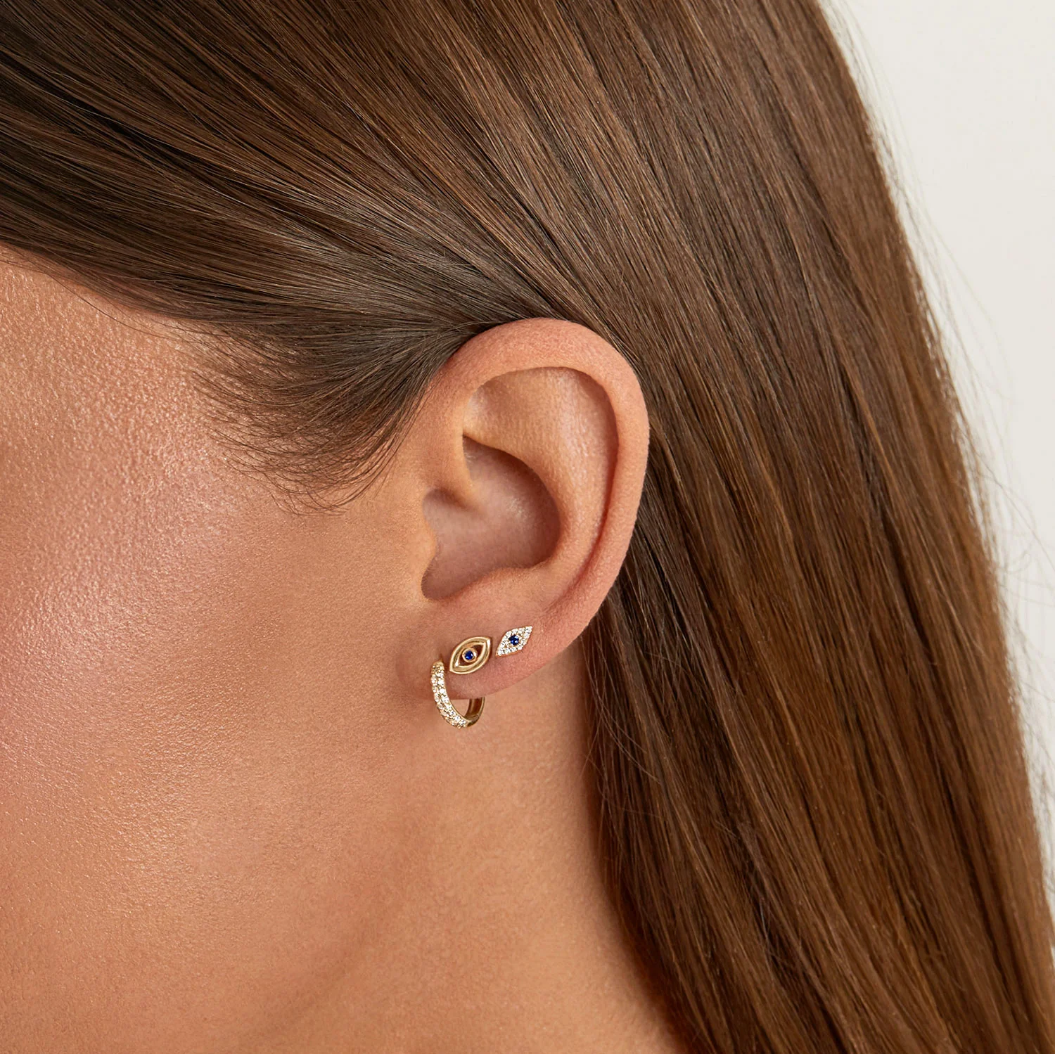 Bezel Set Evil Eye Stud Earrings - Image 13