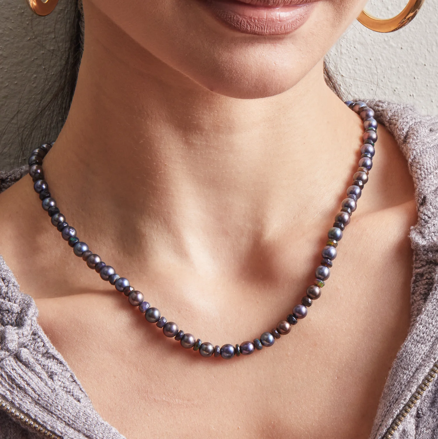 Black Pearl and Opal Strand Necklace - Image 2