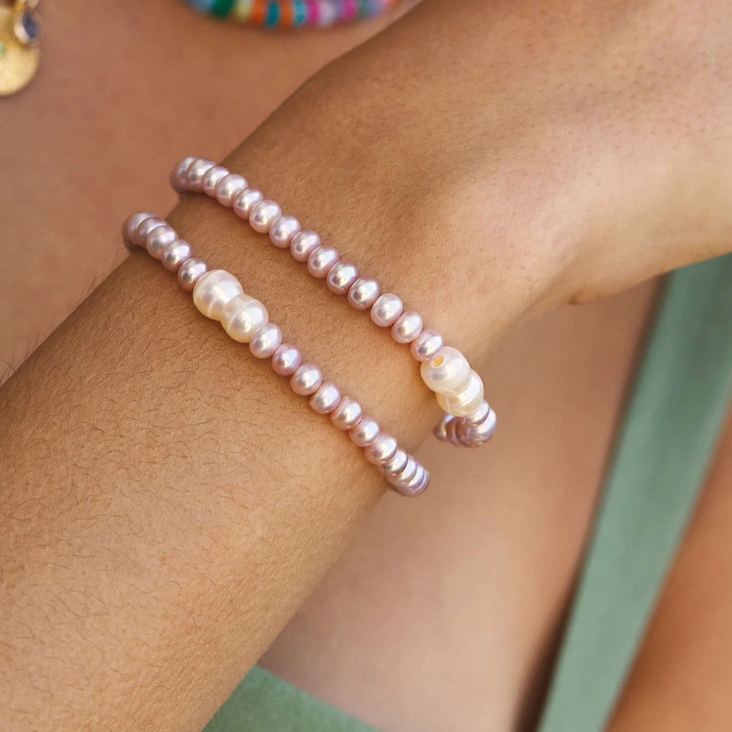 Blush Pearl Stretch Bead Bracelet - Image 2