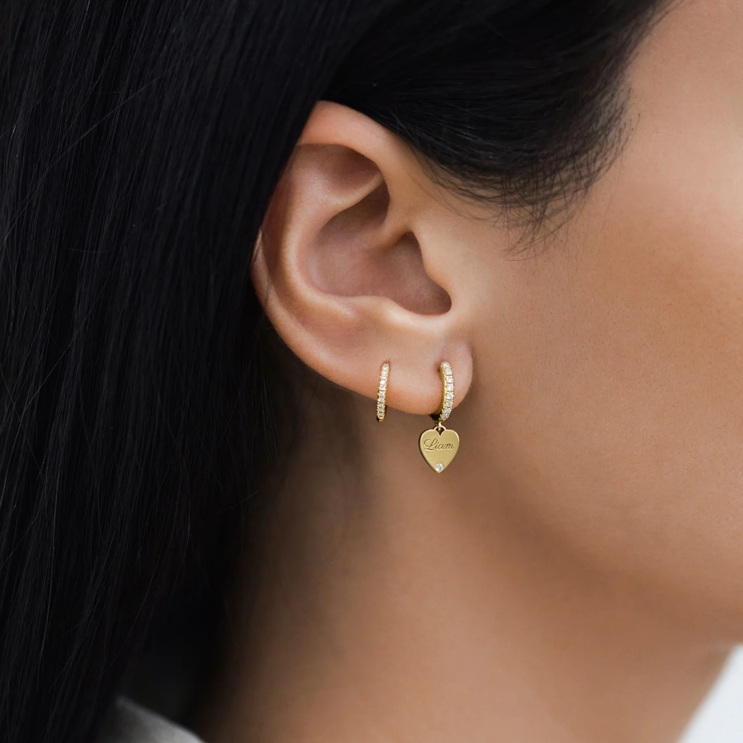 Custom Diamond Heart Huggie Earrings - Image 4