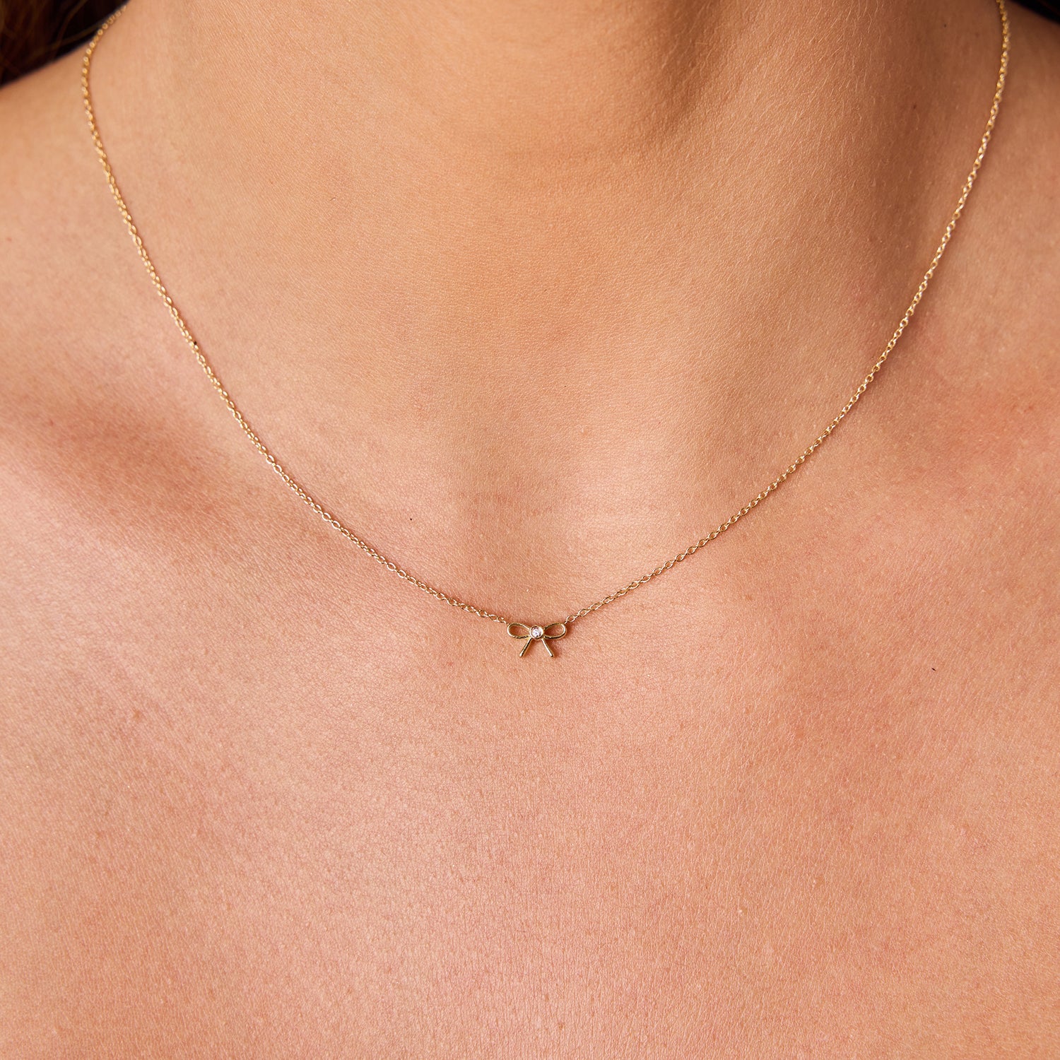 Dainty Diamond Bow Necklace - Image 5