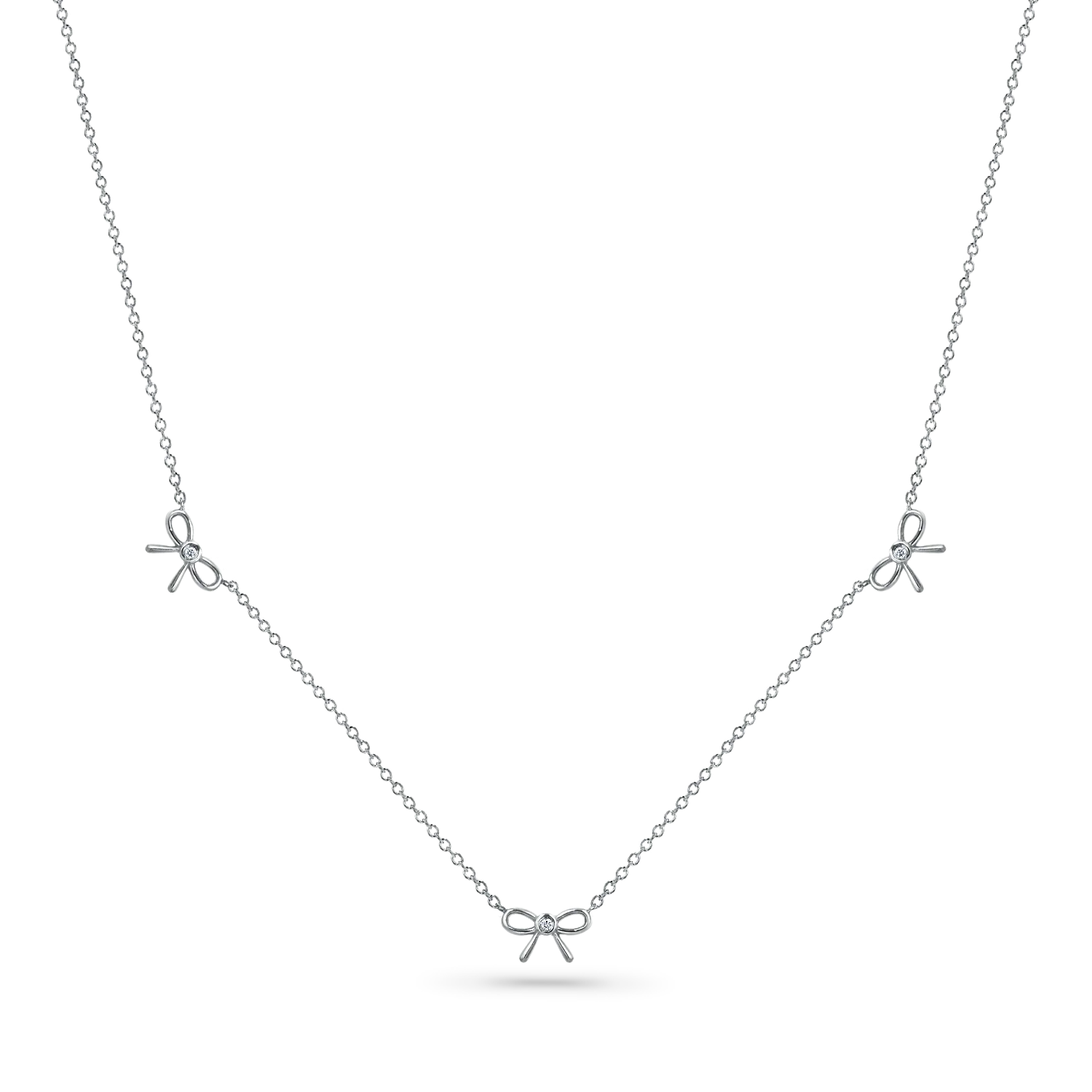 Dainty Diamond Three Bow Necklace - Image 3