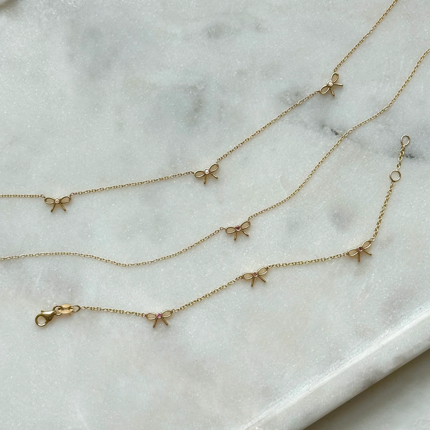 Dainty Diamond Three Bow Necklace - Image 4