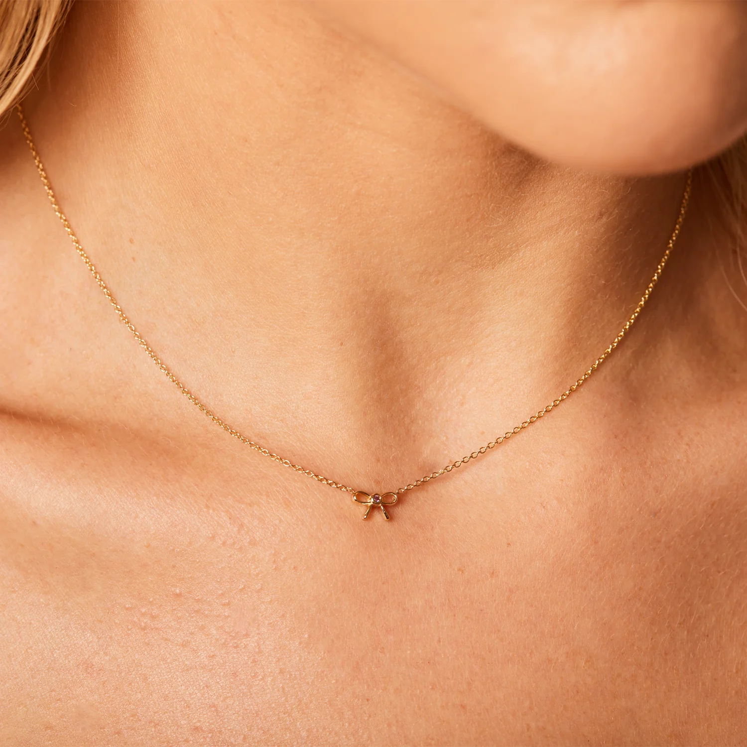 Dainty Pink Sapphire Bow Necklace - Image 7