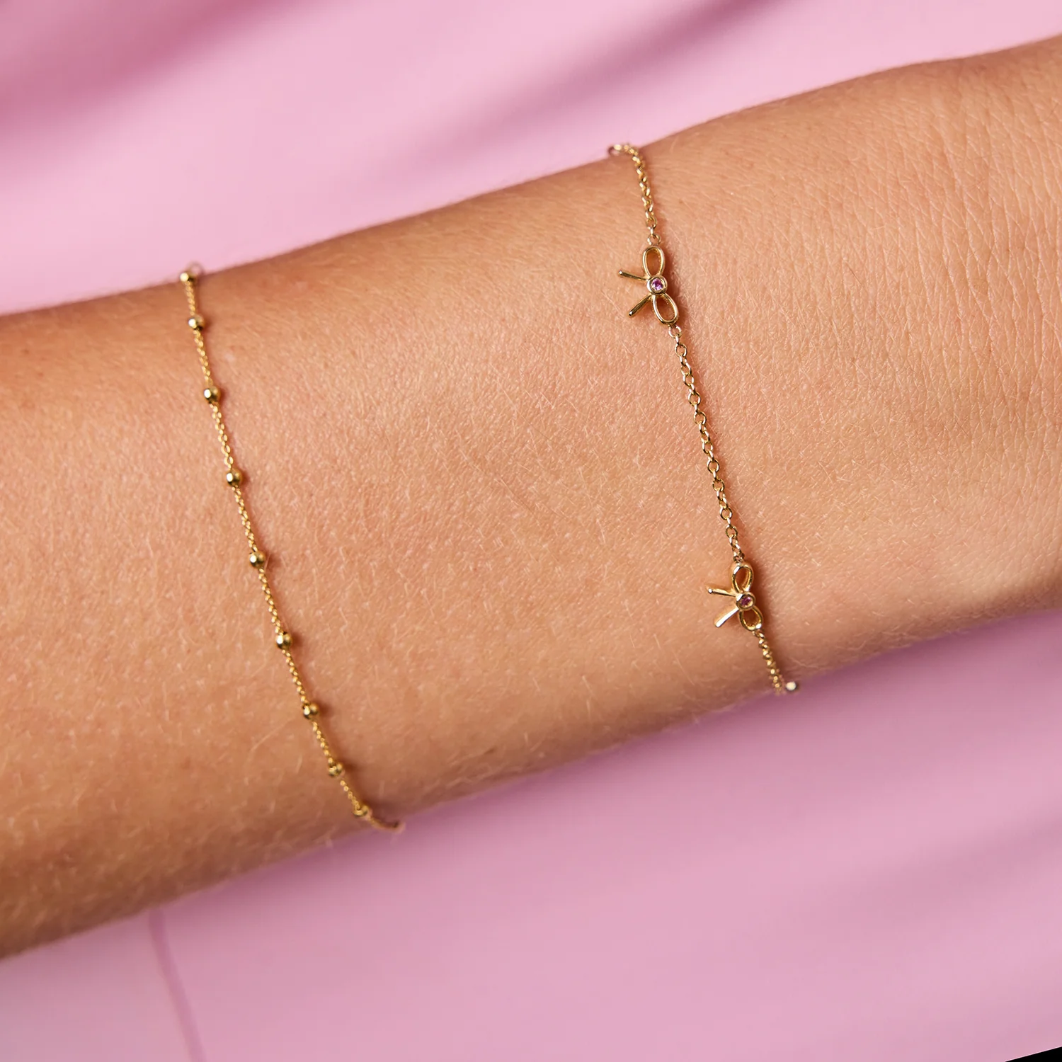 Dainty Pink Sapphire Three Bow Bracelet - Image 6