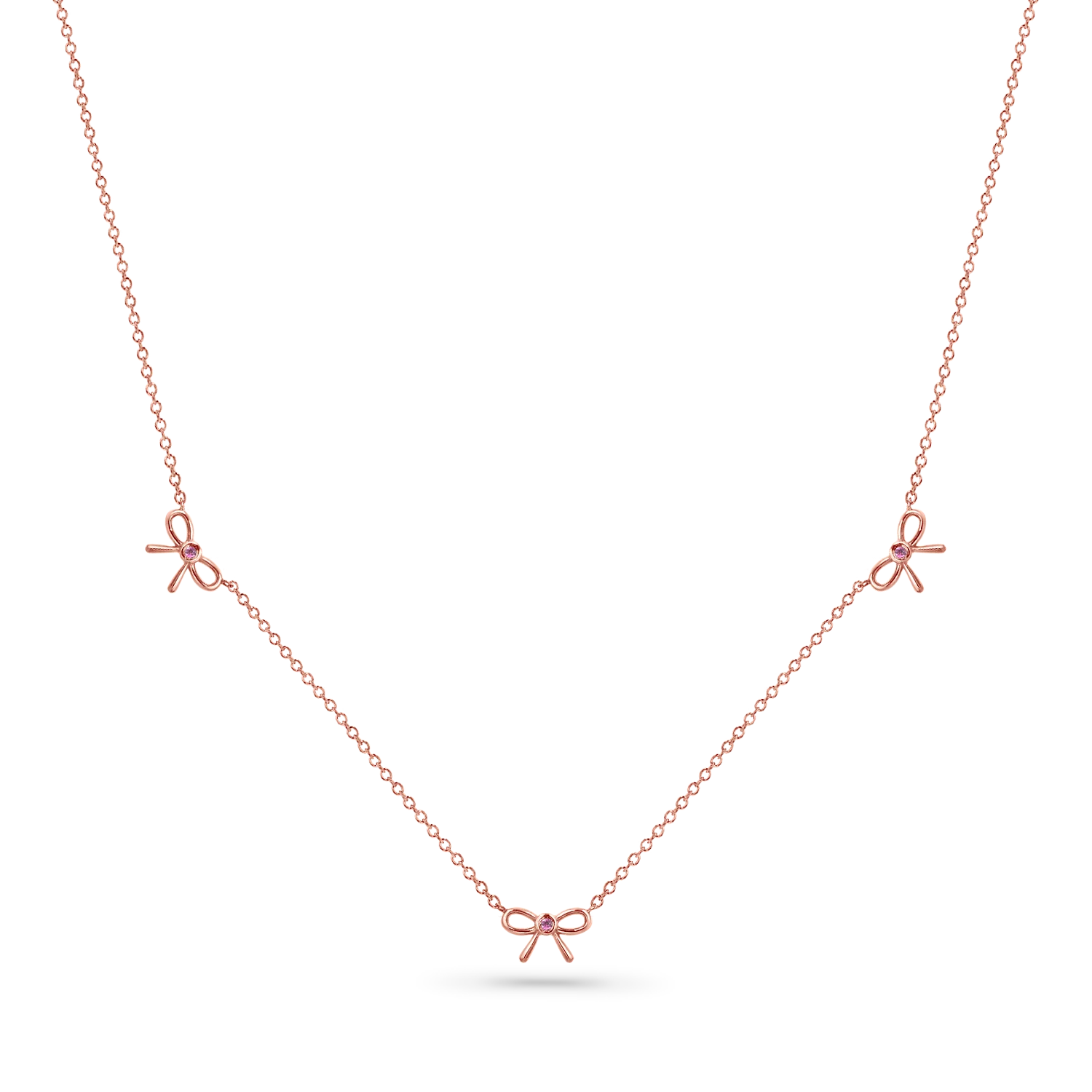 Dainty Pink Sapphire Three Bow Necklace - Image 3