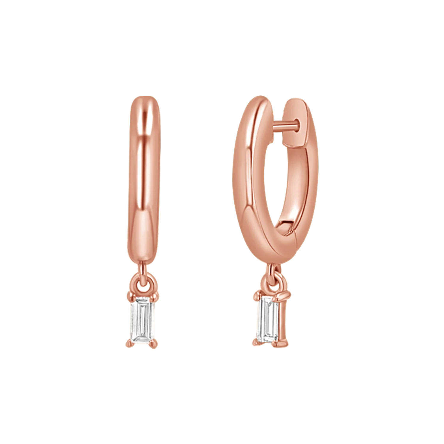 Diamond Baguette Charm Drop Huggies - Image 3