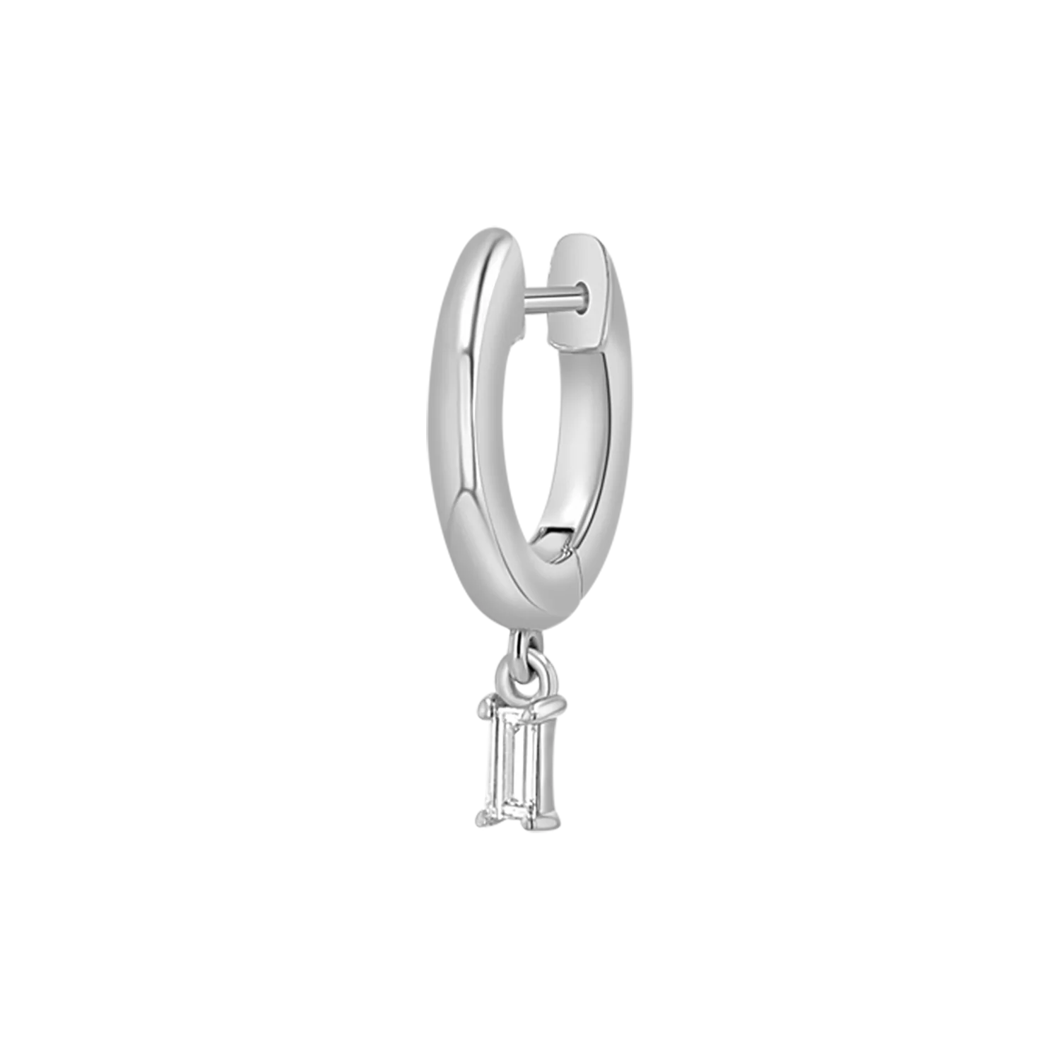 Diamond Baguette Charm Drop Huggies - Image 5