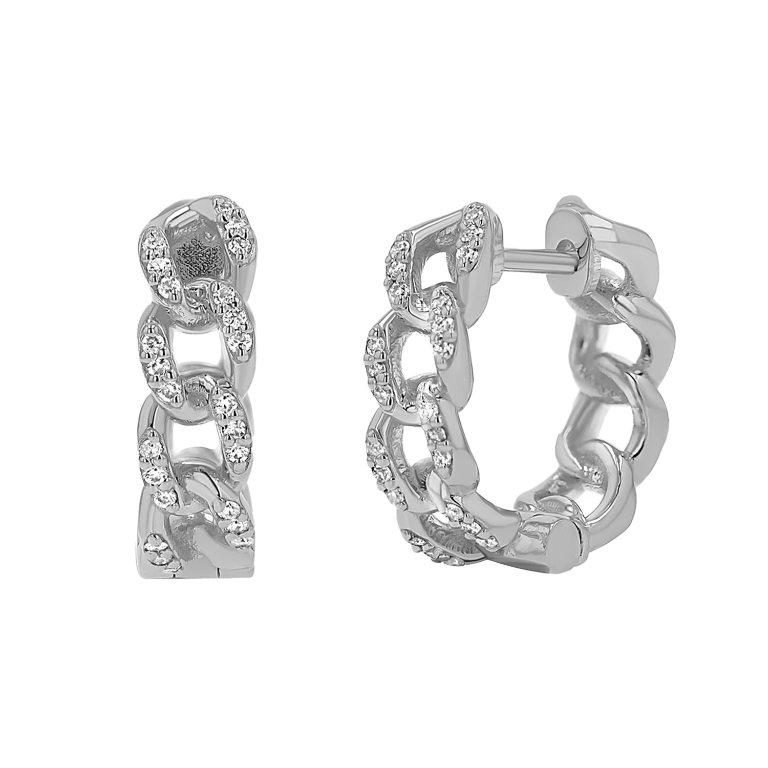 Diamond Cuban Link Huggies Hoop Earrings - Image 2