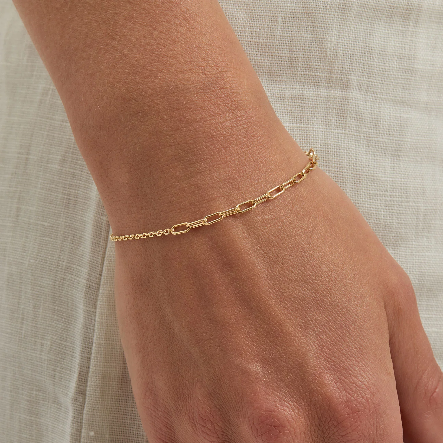 Diamond Cut Rolo & Paper Clip Chain Bracelet - Image 4