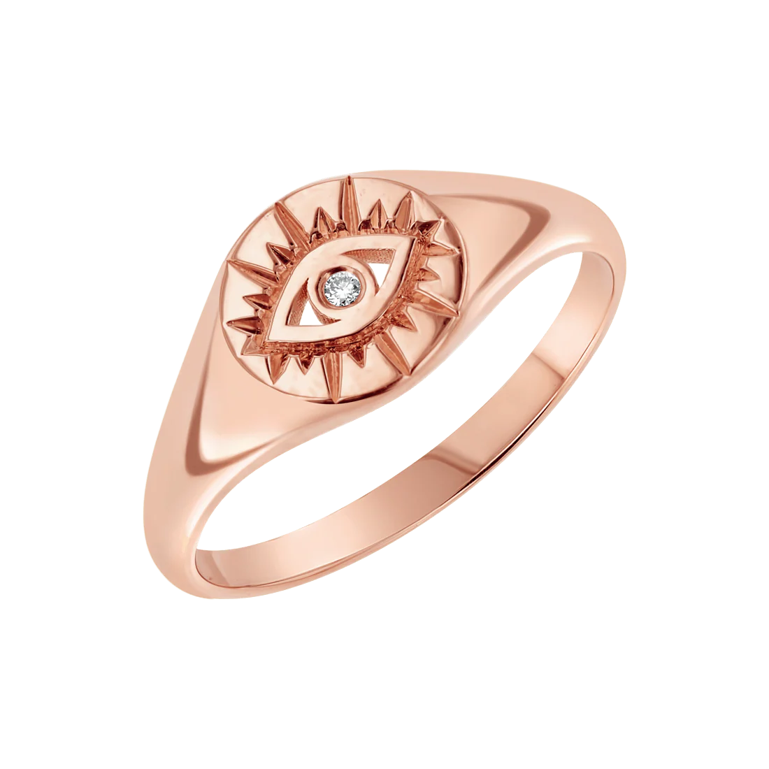 Diamond Evil Eye Round Signet Ring - Image 3