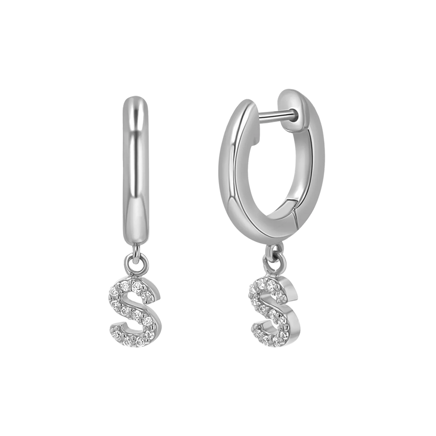 Diamond Initial Charm Drop Huggies - Image 2
