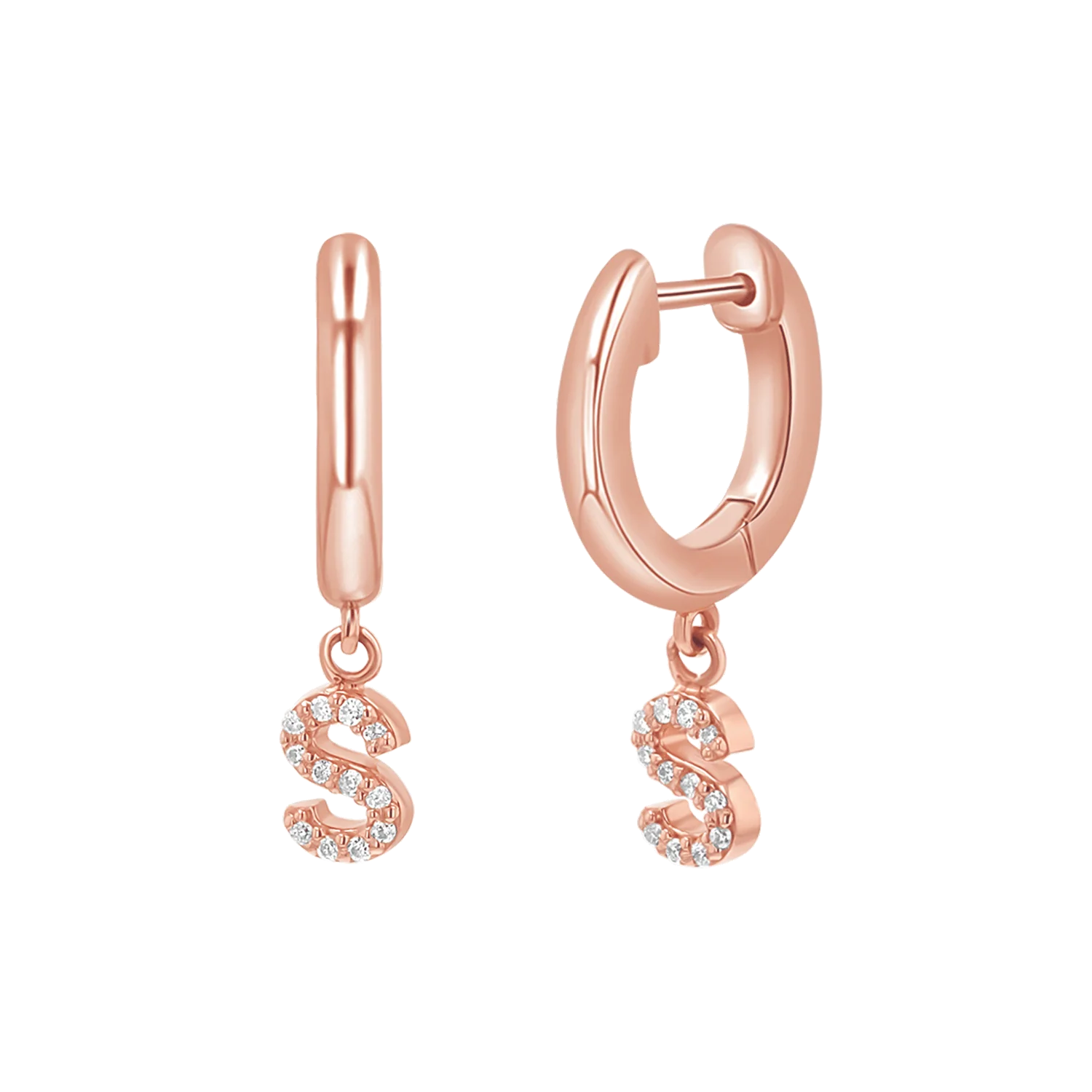 Diamond Initial Charm Drop Huggies - Image 3