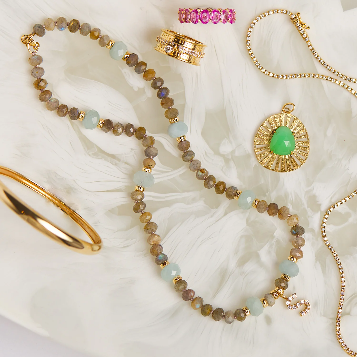 Diamond Letter Aqua & Labradorite Necklace - Image 2