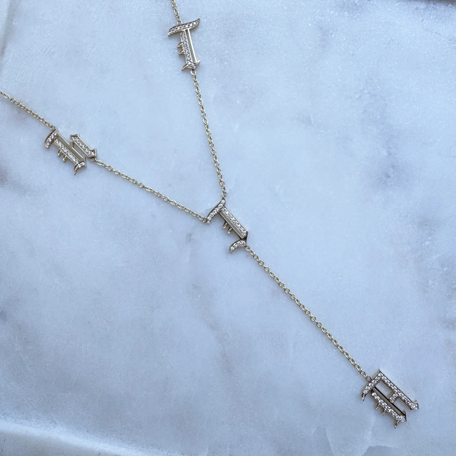 Diamond Old English Letter Drop Necklace - Image 10