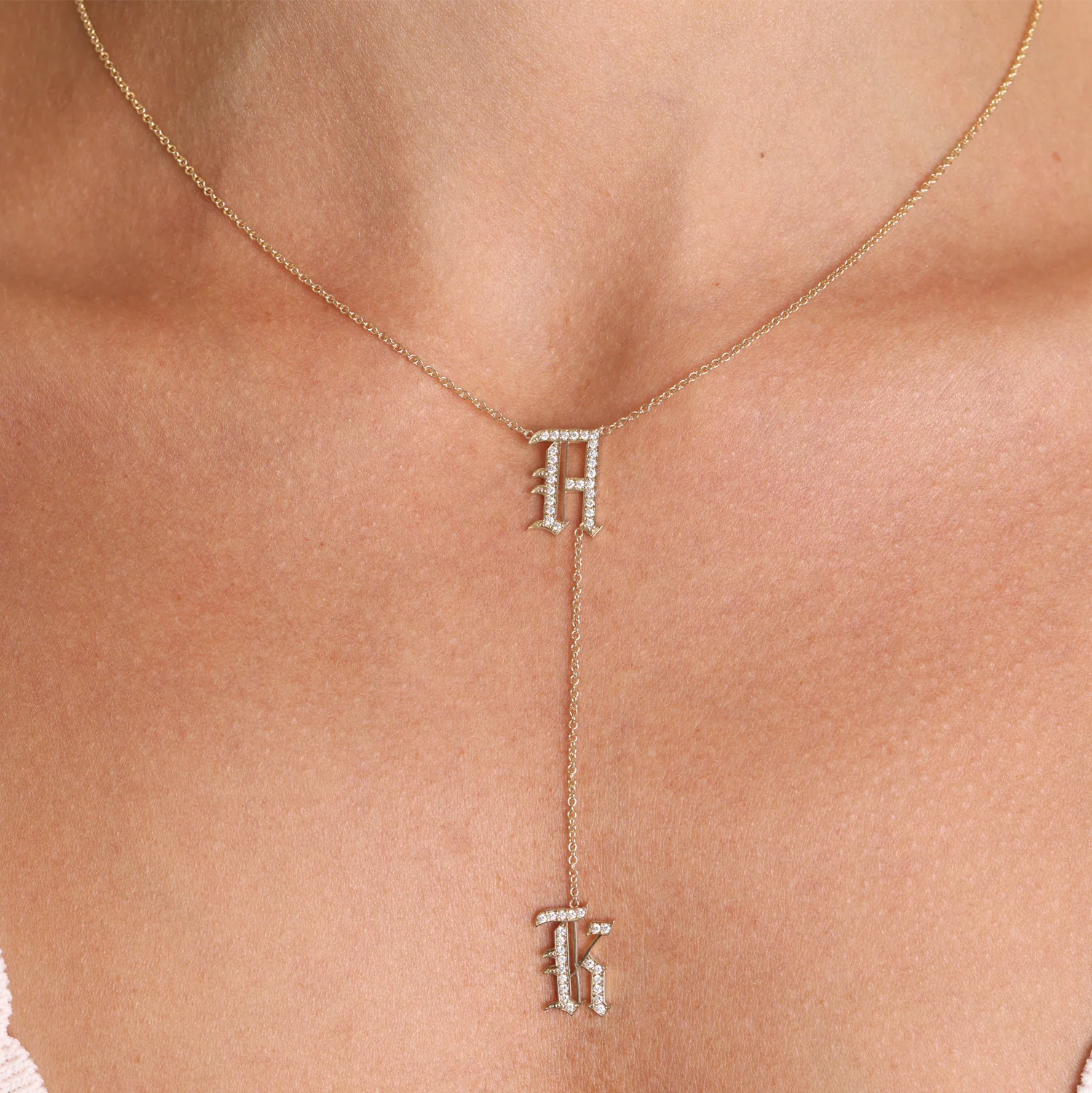 Diamond Old English Letter Drop Necklace - Image 14