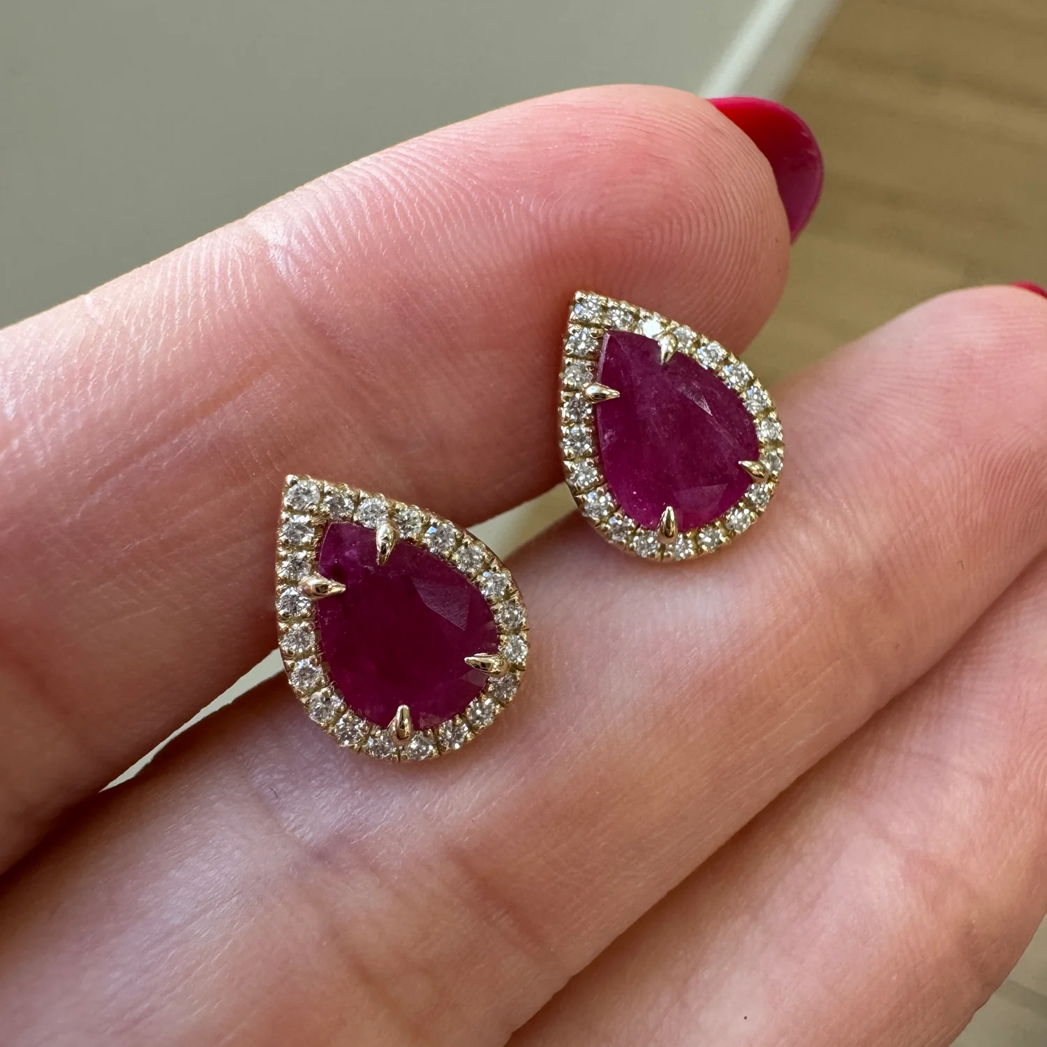 Diamond Pave Teardrop Ruby Studs - Image 4