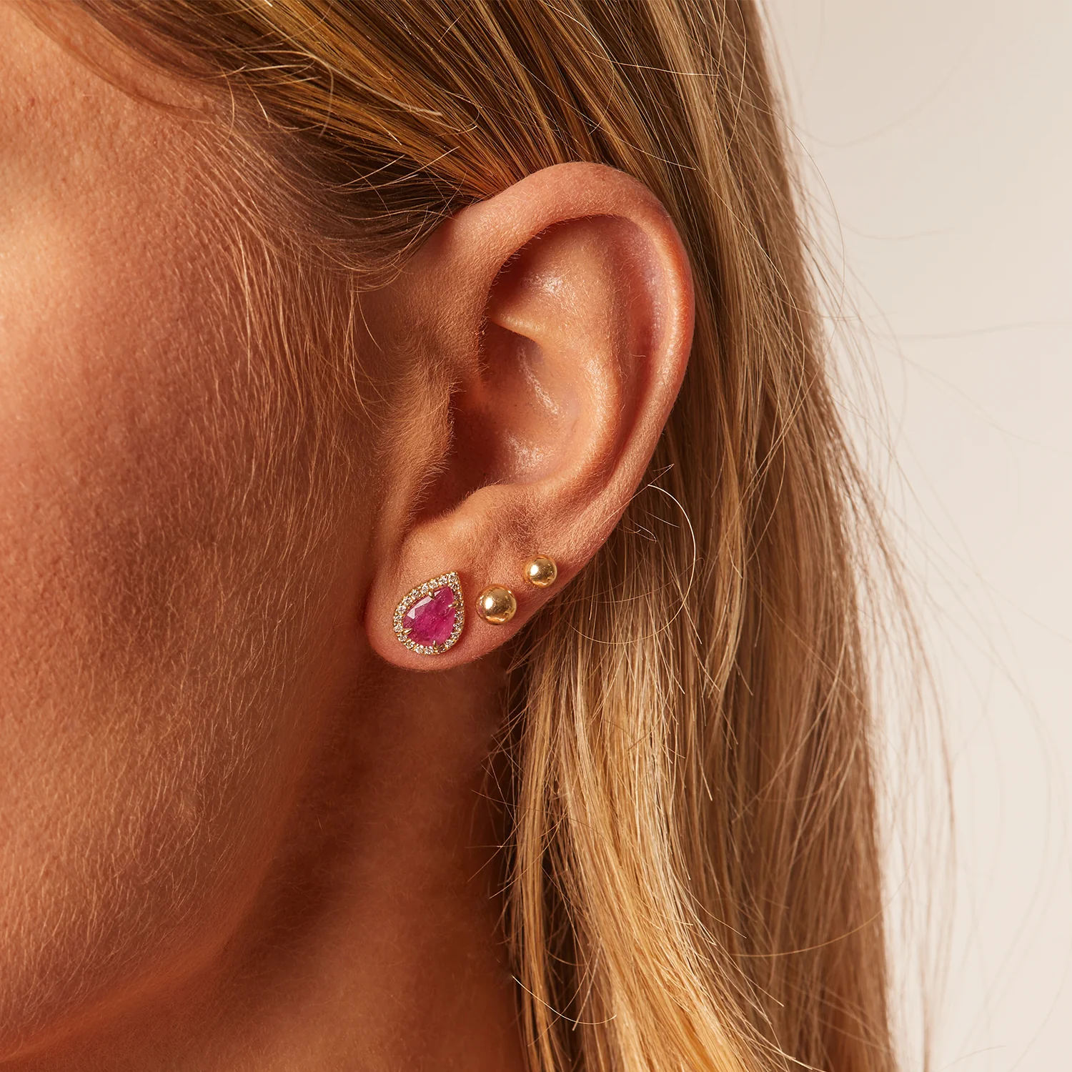 Diamond Pave Teardrop Ruby Studs - Image 6