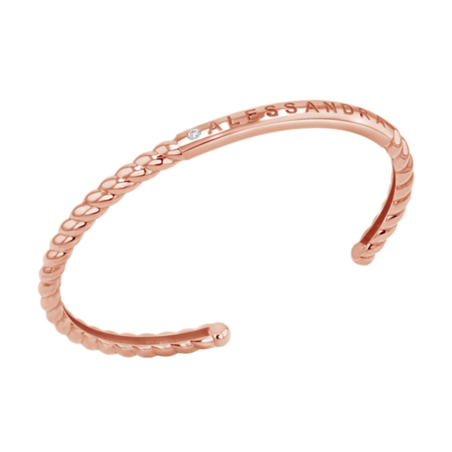 Diamond Solitaire Engravable Twist Name Cuff - Image 3