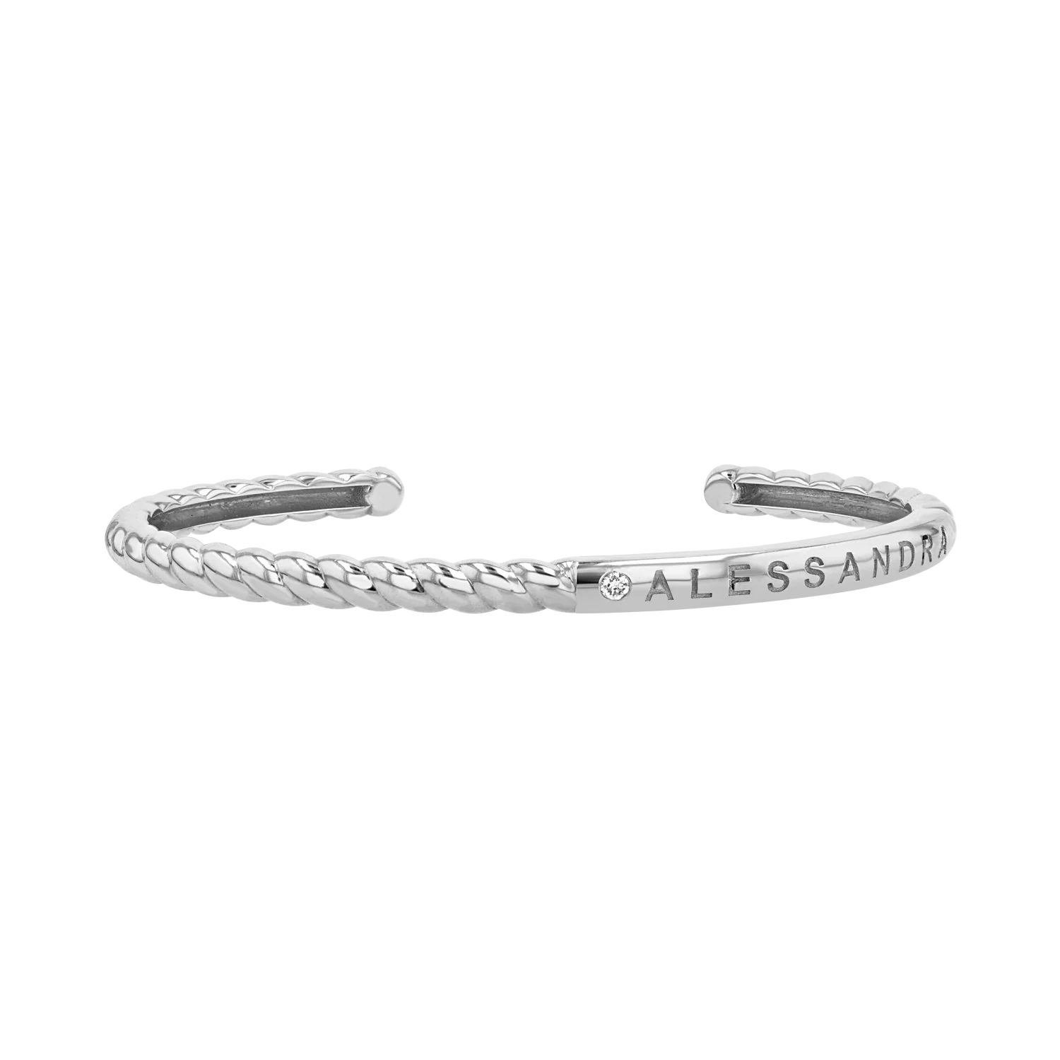 Diamond Solitaire Engravable Twist Name Cuff - Image 5