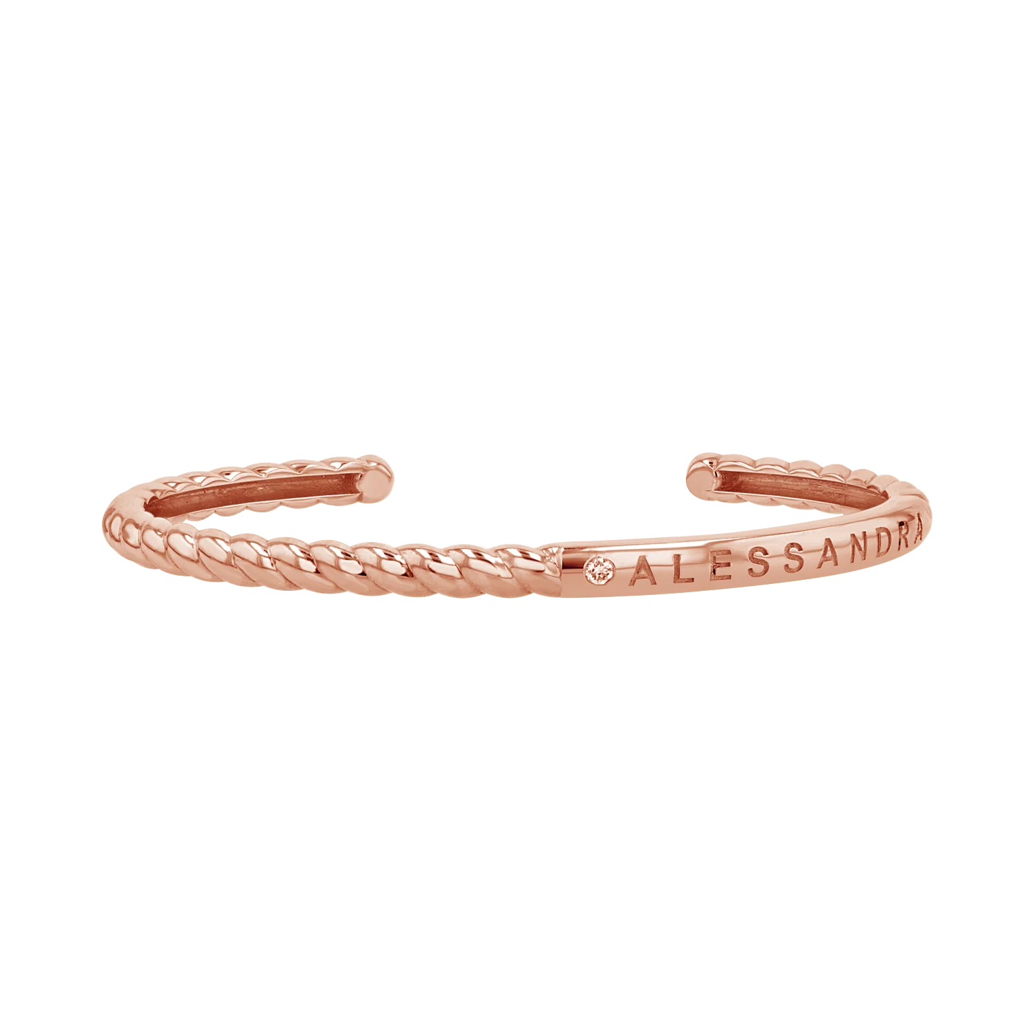 Diamond Solitaire Engravable Twist Name Cuff - Image 6