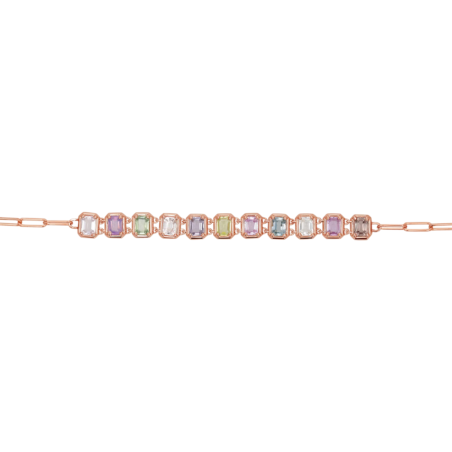 Emerald Cut Sapphire Paperclip Chain Bracelet - Image 3