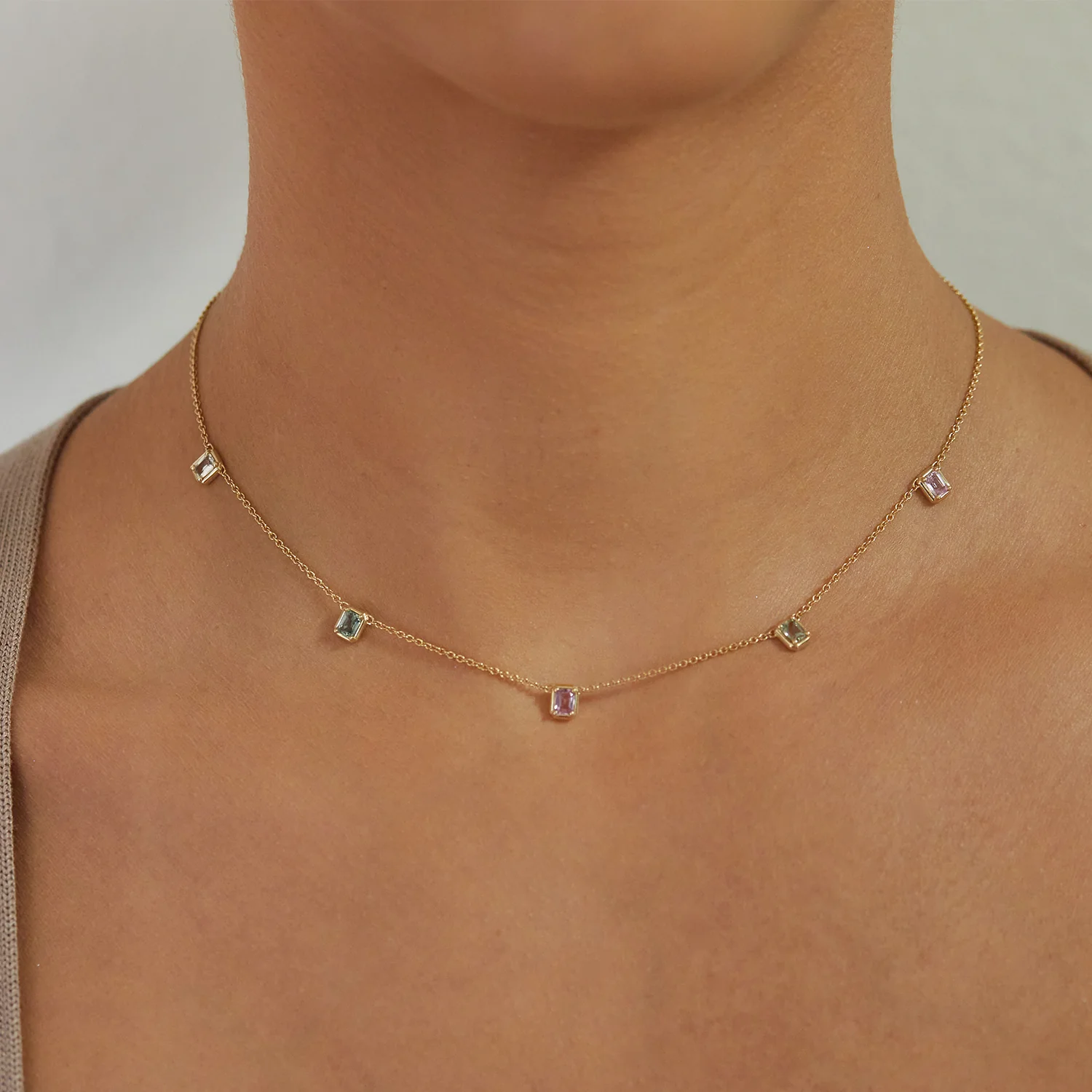 Emerald Cut Sapphire Station Necklace - Image 4