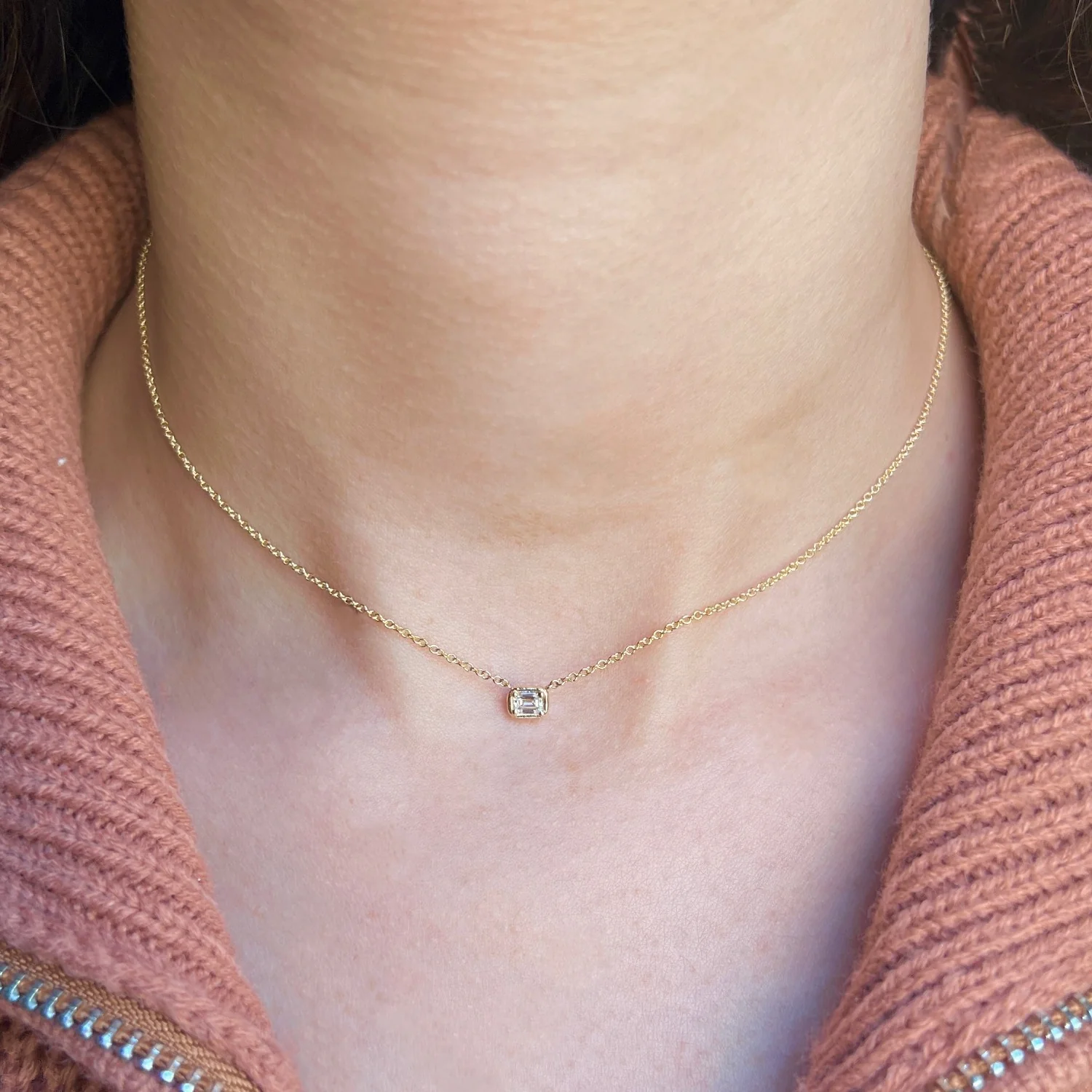 Emerald Diamond Solitaire Necklace - Image 5
