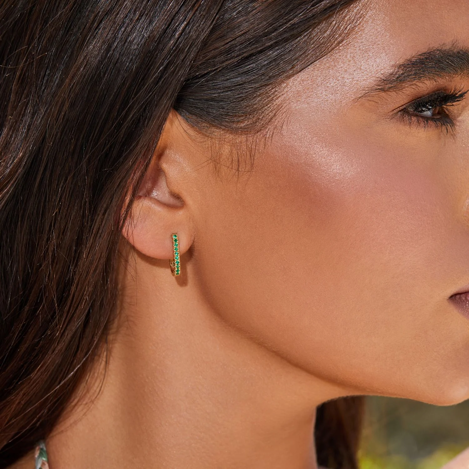 Gemstone Pave Paper Clip Huggie Earrings - Image 4