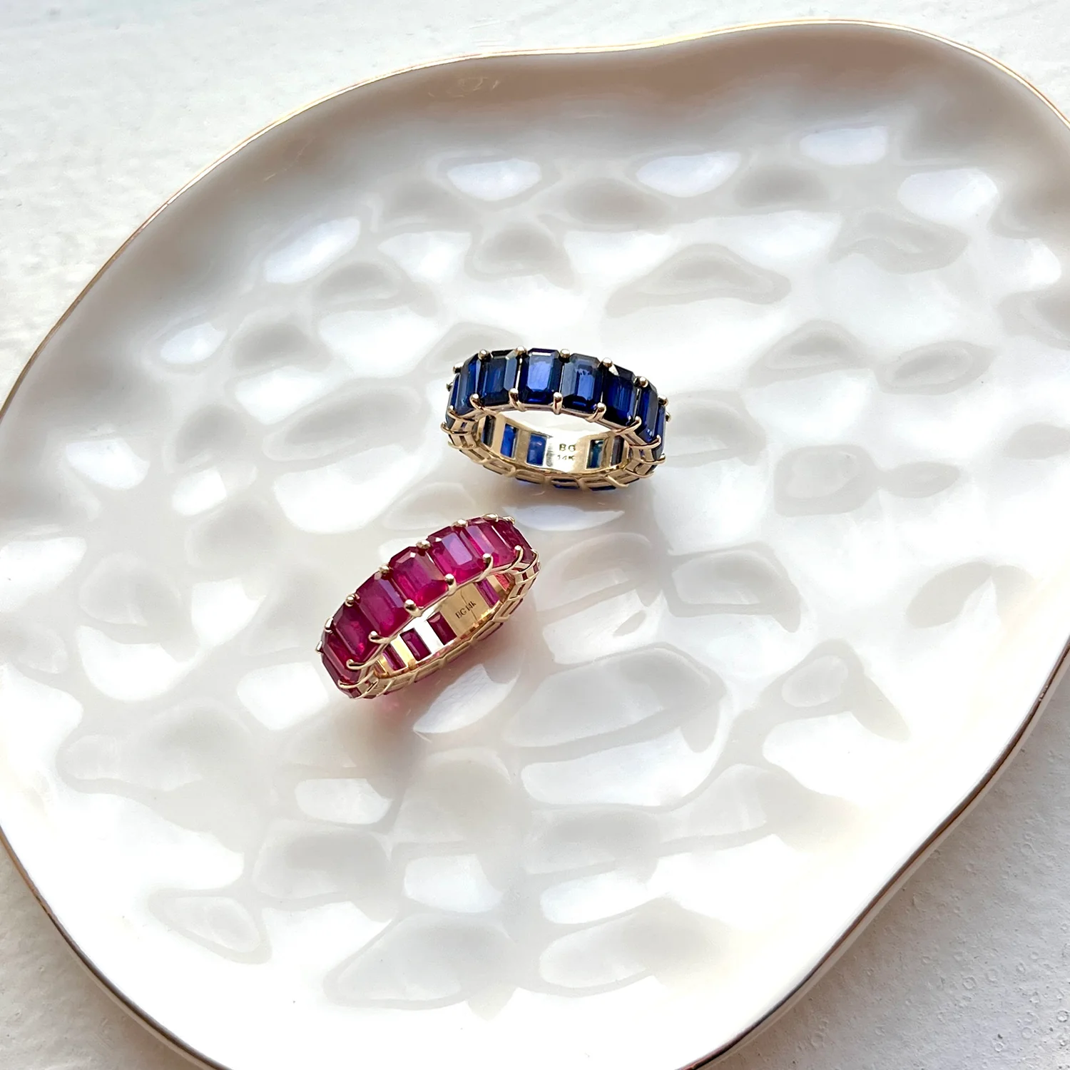 Genuine Blue Sapphire Emerald Cut Eternity Ring - Image 4