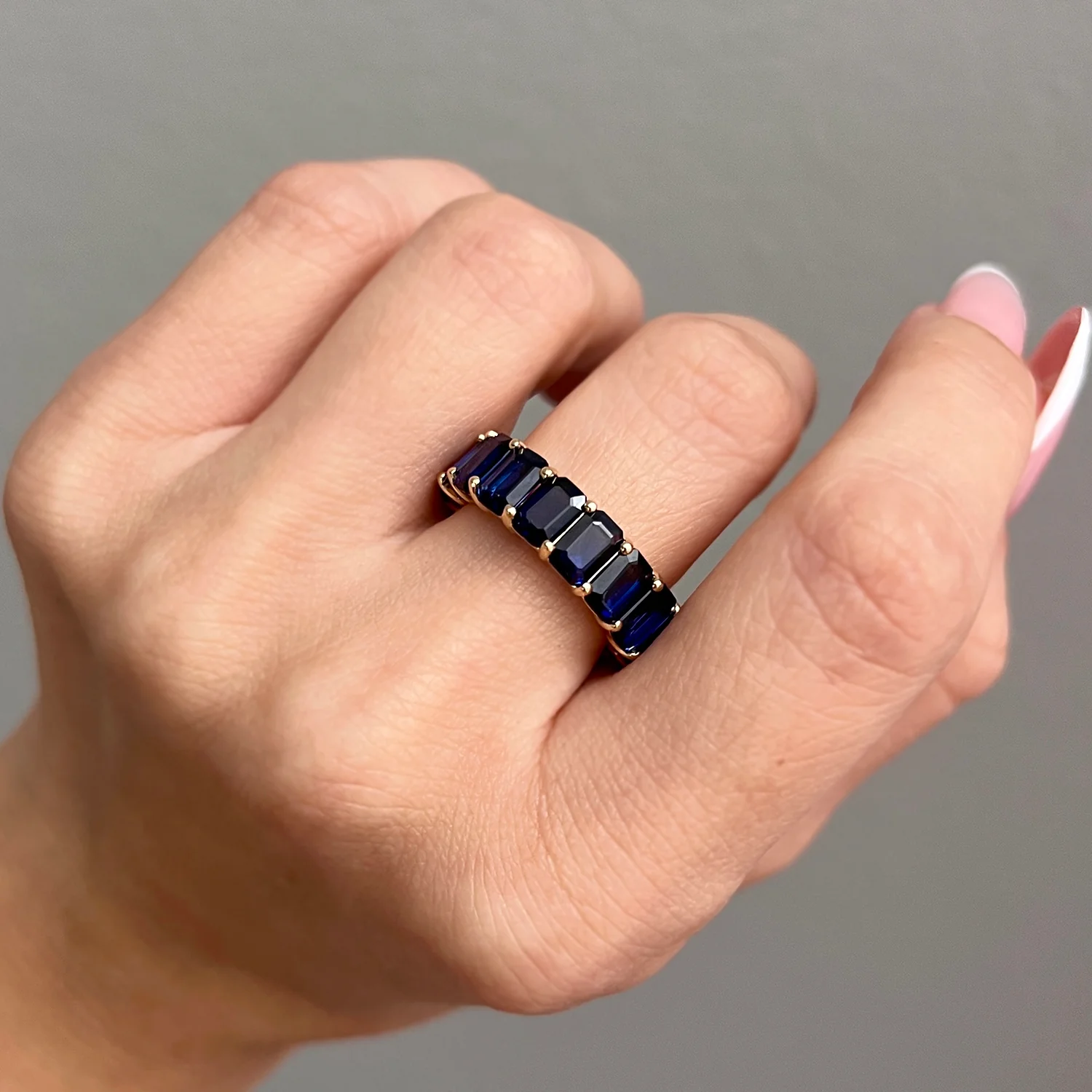 Genuine Blue Sapphire Emerald Cut Eternity Ring - Image 5