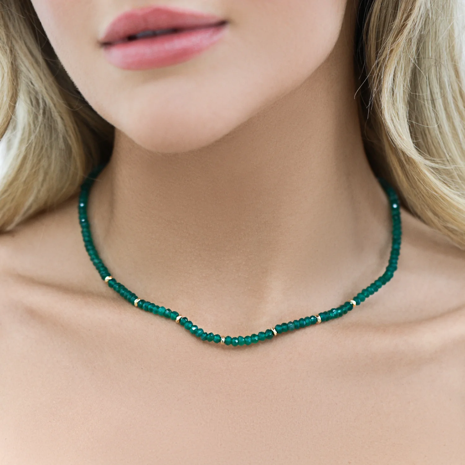 Green Onyx Gold Bead Necklace - Image 3