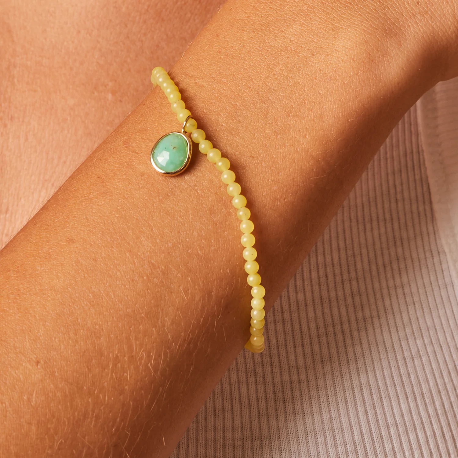 Lemon Jade Gemstone Drop Bead Stretch Bracelet - Image 4