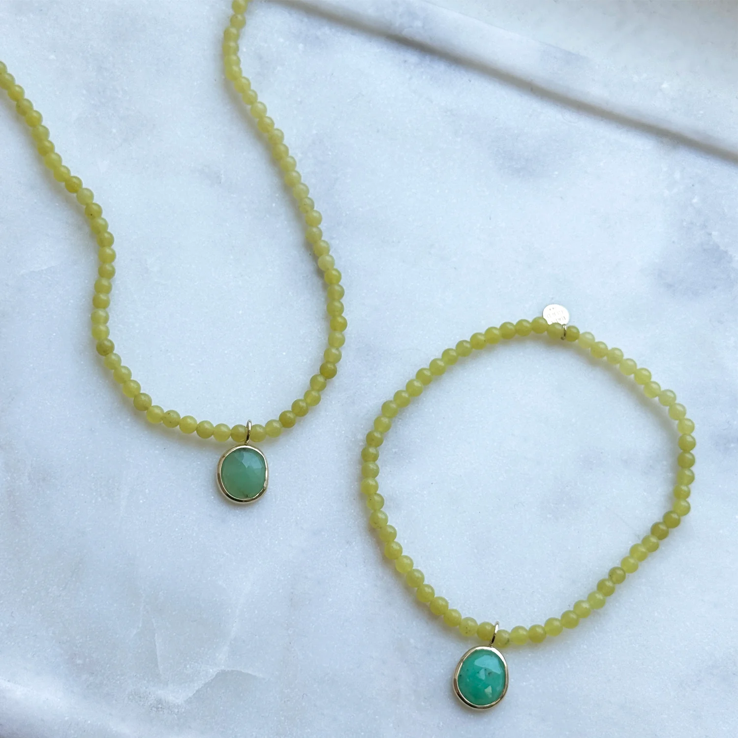 Lemon Jade Gemstone Drop Necklace - Image 2