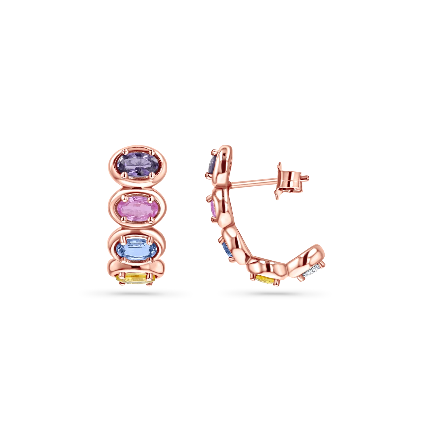 Oval Sapphire Multi Colored Half Hoop Earrings - Image 3