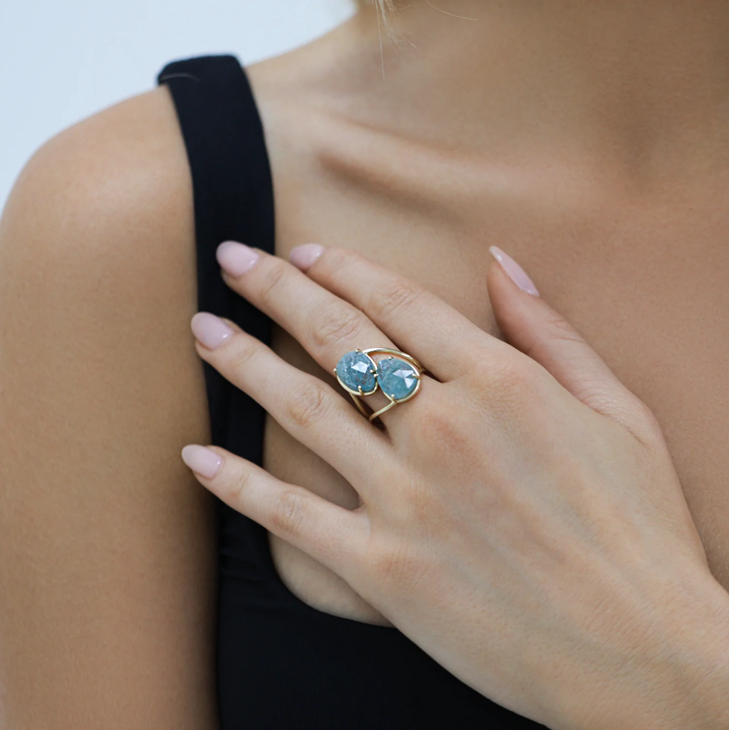 Pear Shape Aquamarine Duo Rose Cut Ring - Image 10
