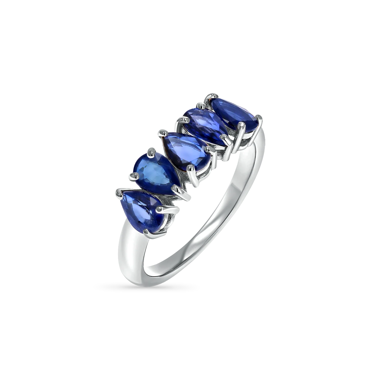 Pear Shape Blue Sapphire Half Eternity Ring - Image 2