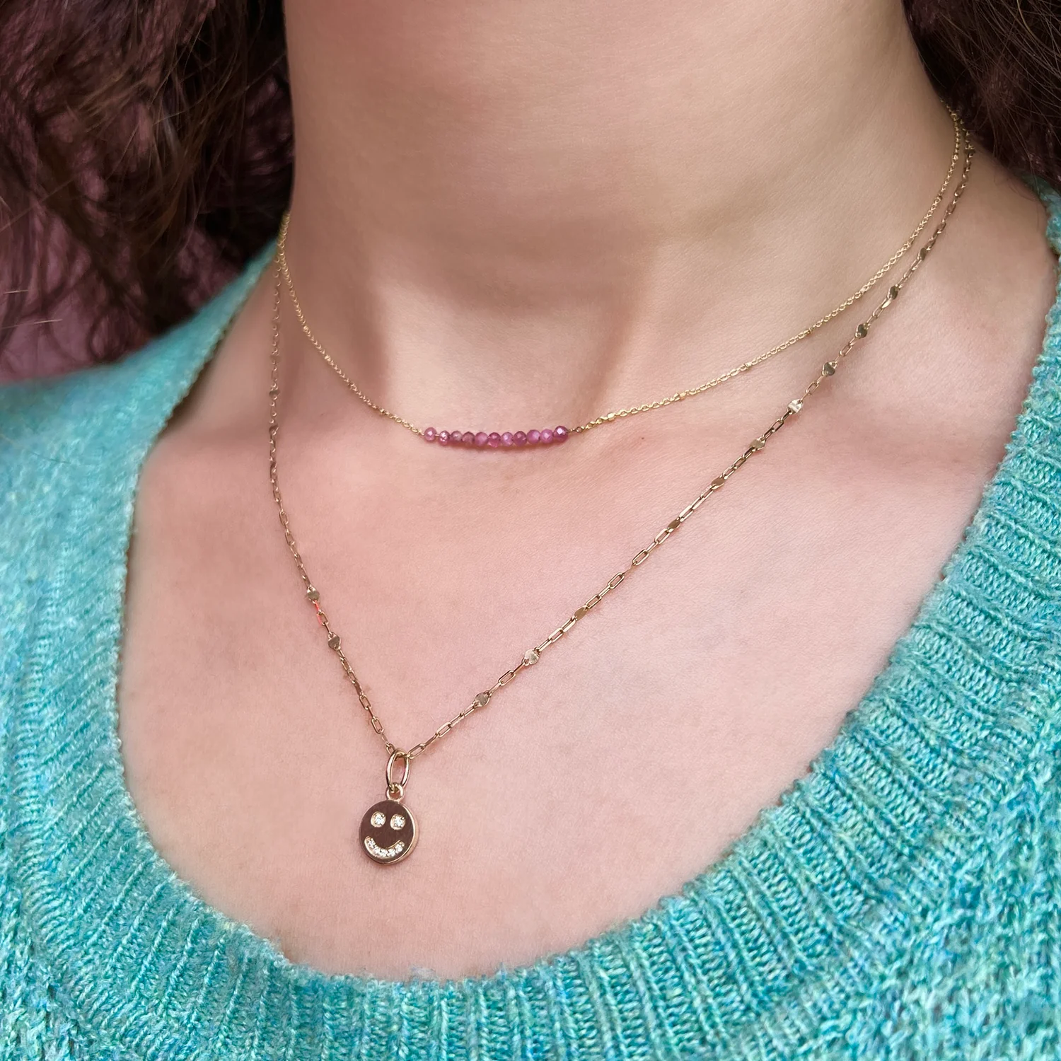 Pink Sapphire Bead Bar Necklace - Image 3