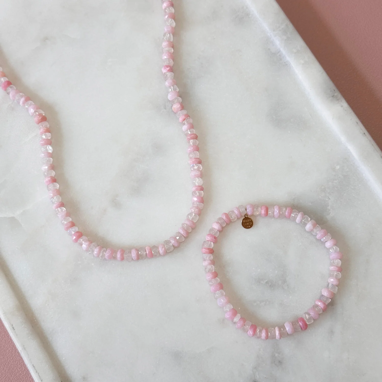 Rose Quartz and Moonstone Stretch Bracelet - Image 2