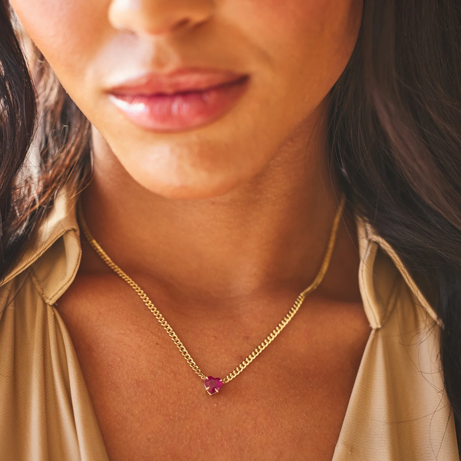 Ruby Heart Cuban Chain Necklace - Image 2