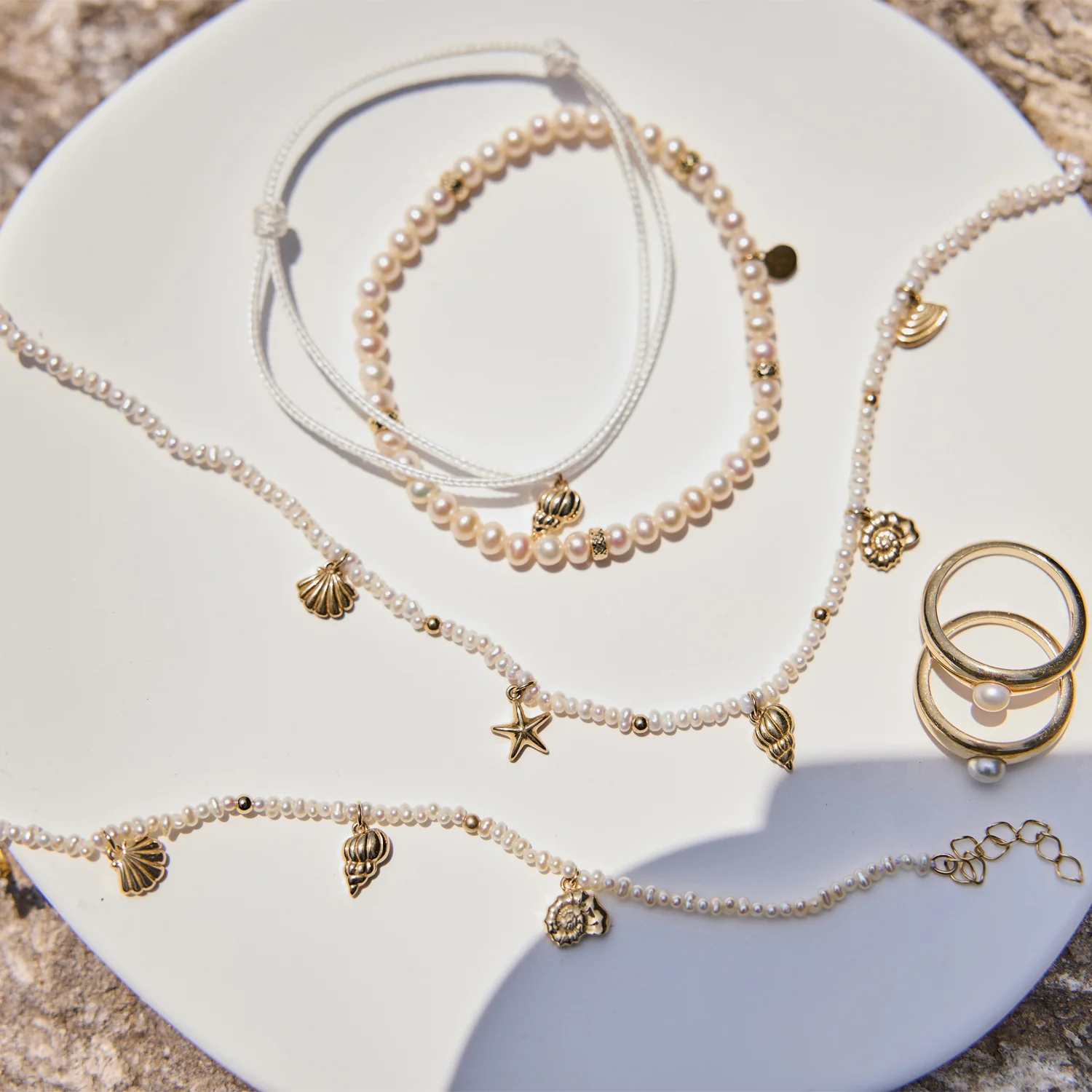 Seashell Charm Station Pearl Necklace - Image 2