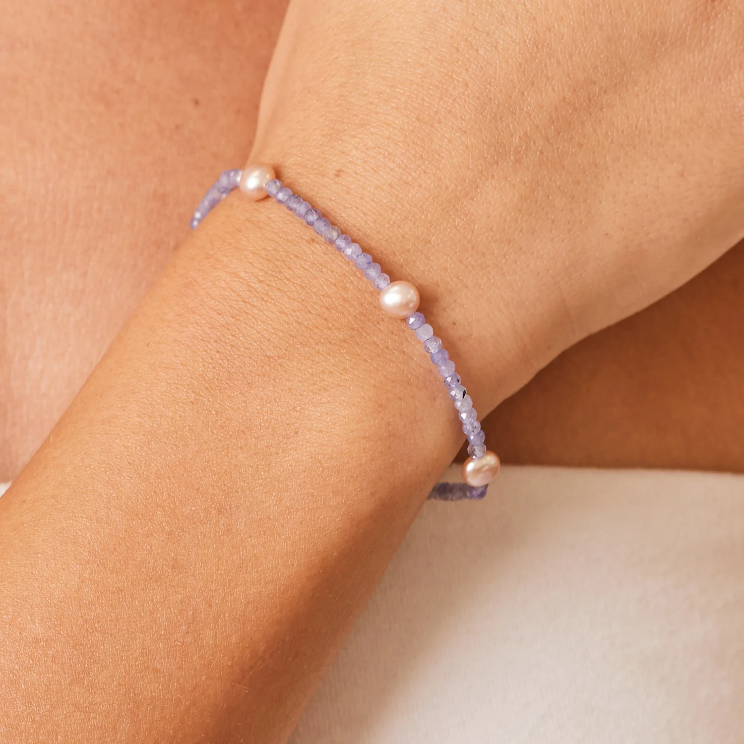 Tanzanite & Pink Pearl Station Bracelet - Image 2