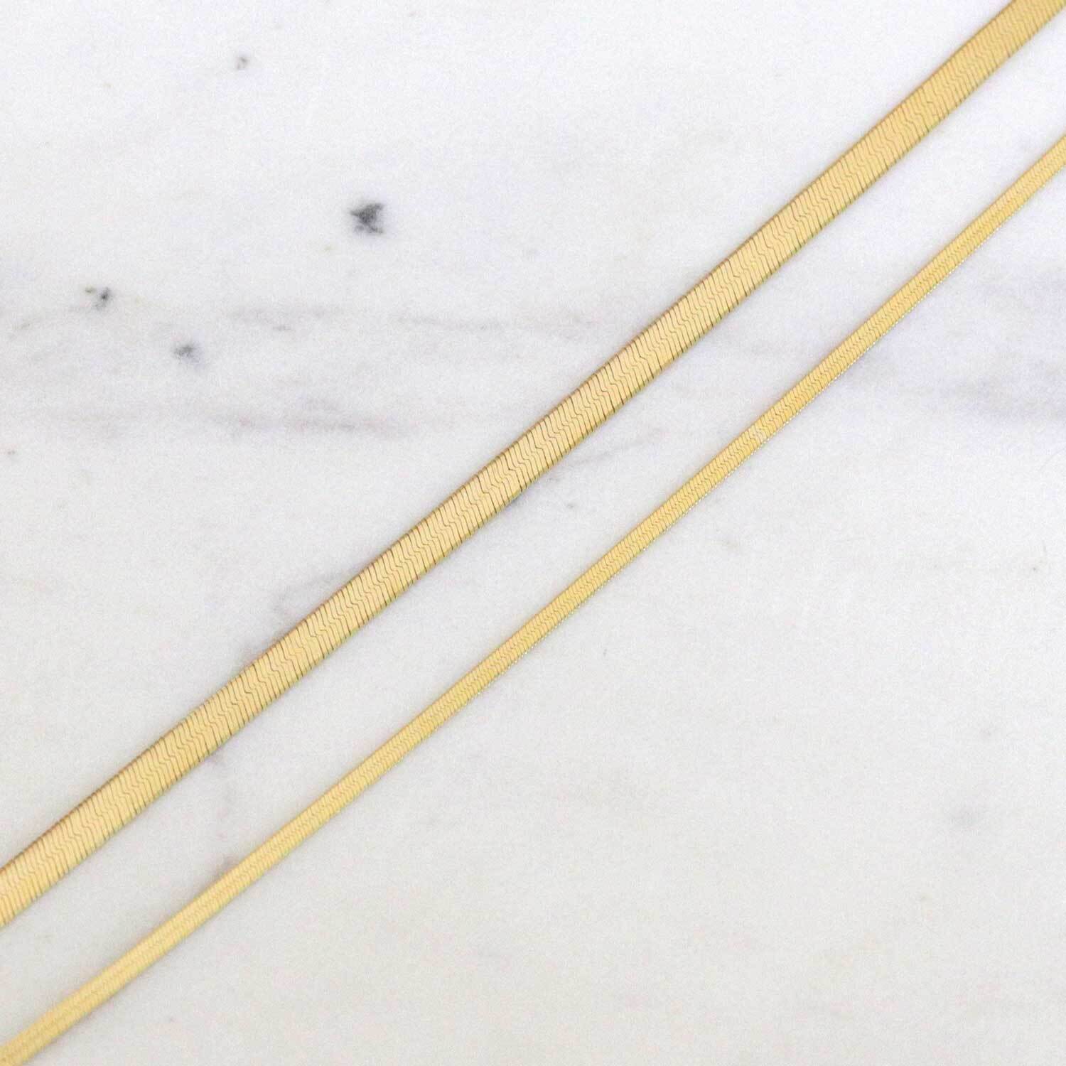 14K Gold Thin Herringbone Necklace 3mm - Image 4