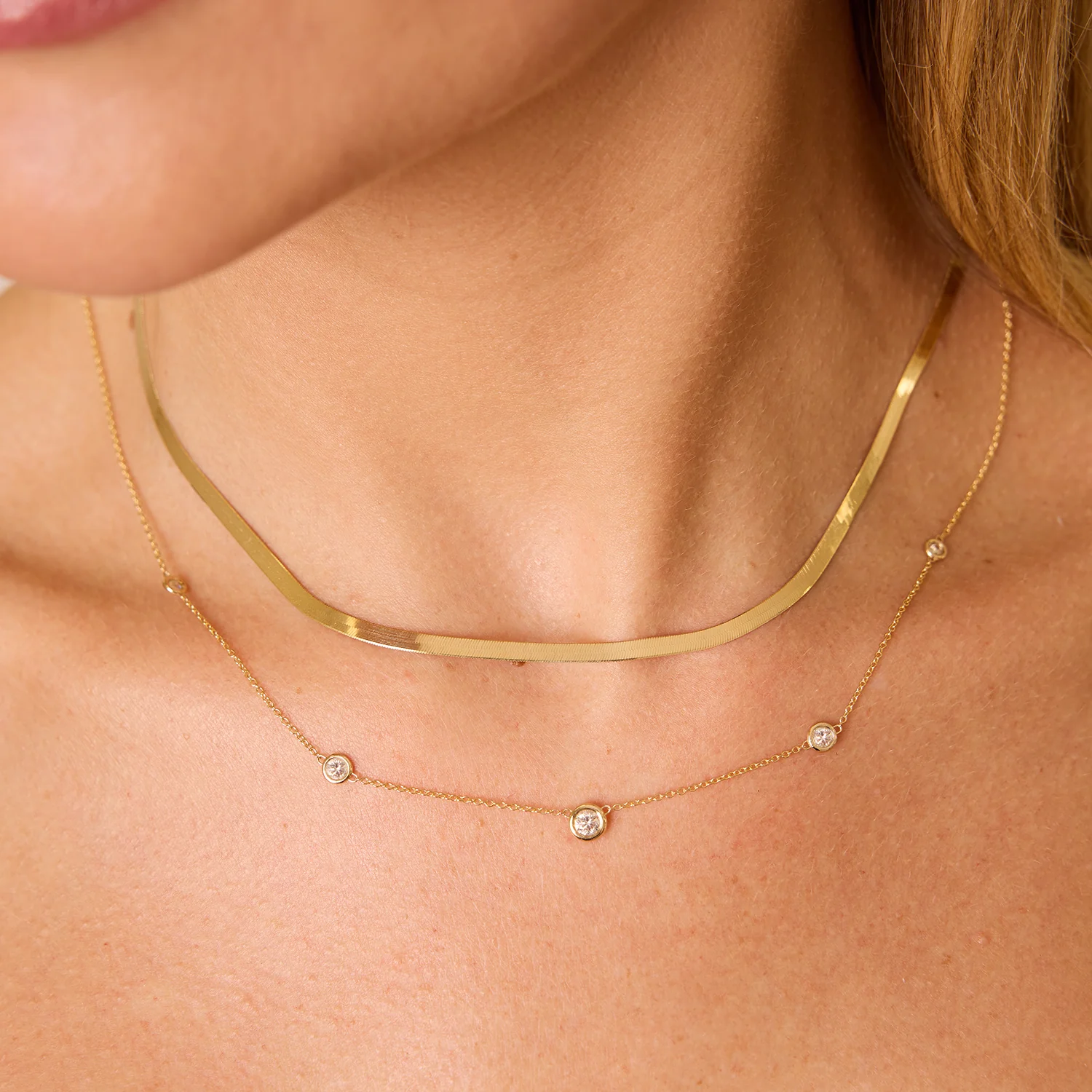 14K Gold Thin Herringbone Necklace 3mm - Image 7