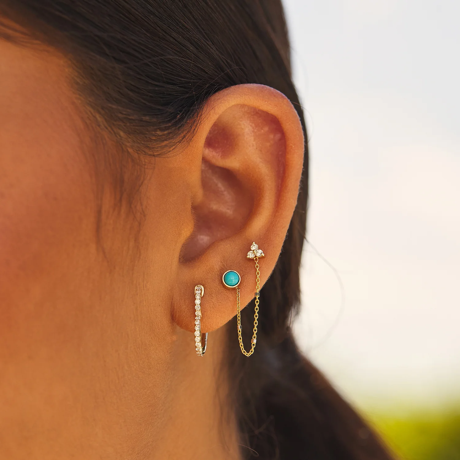 Turquoise & Diamond Duo Drop Earring - Image 7