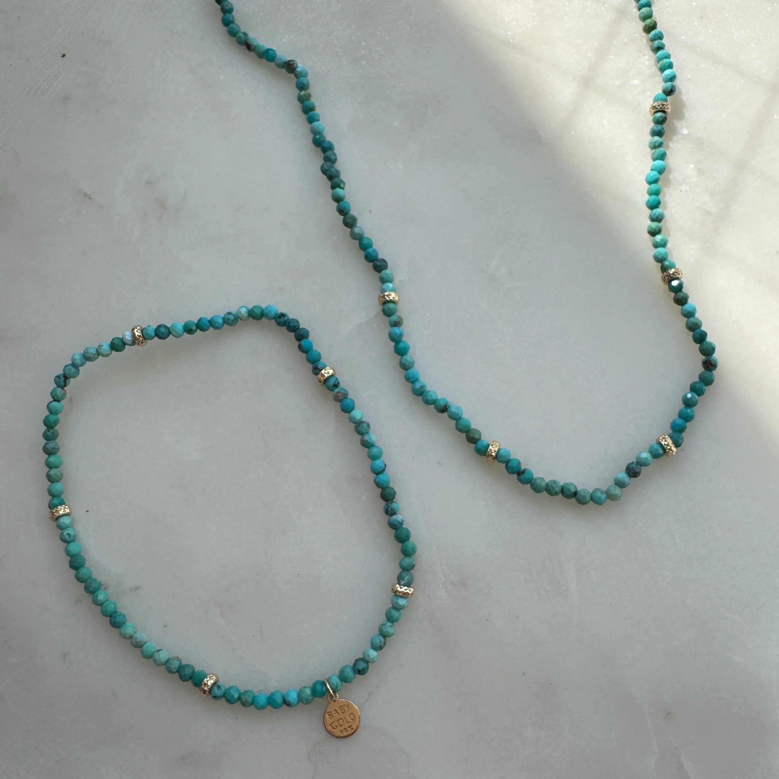 Turquoise & Faceted Gold Bead Necklace - Image 2