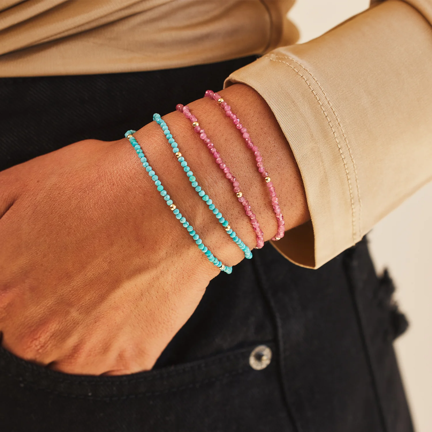 Turquoise Stretch Beaded Bracelet - Image 2
